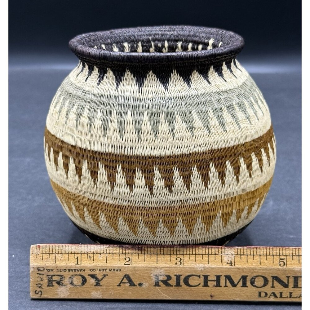 Hand Woven Fine Art Wounaan Werregue Basket Vessel Bowl 5"x 5" - Picture 9 of 9